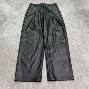 The Drop Faux Leather Cropped Culotte Pants Womens Small Black Wide Leg Pleated